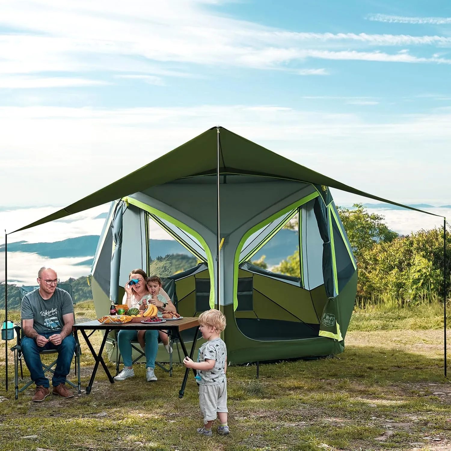 TIMBER RIDGE 4/6 Person Instant Pop Up Hub Tent, Easy 60 Second Setup, Weather Resistant Portable Camping Family Cabin Tent with Rain Fly and Carry Bag for Camping Hiking Outdoor Travel