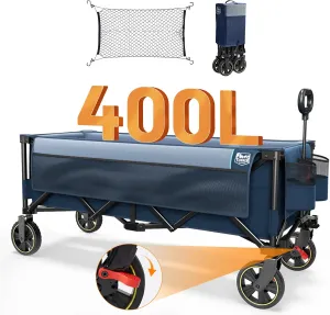 TIMBER RIDGE 51.2'' Extended Collapsible Wagon Cart with Brakes and Cargo Net, 350LBS Heavy Duty Foldable Utility Wagon with Adjustable Handle, 400L Capacity Portable Cart for Camping Sports Shopping