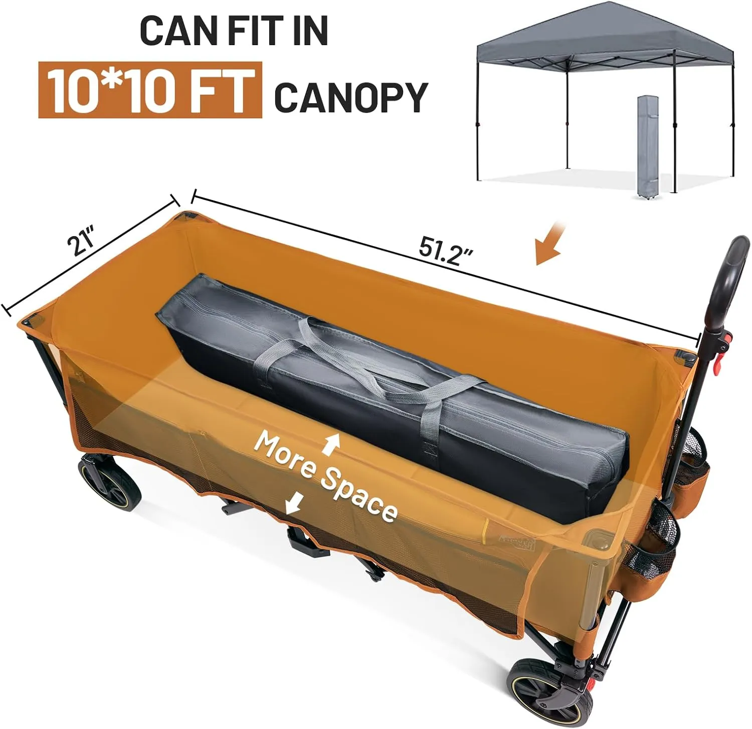 TIMBER RIDGE 51.2'' Extended Collapsible Wagon Cart with Brakes and Cargo Net, 350LBS Heavy Duty Foldable Utility Wagon with Adjustable Handle, 400L Capacity Portable Cart for Camping Sports Shopping