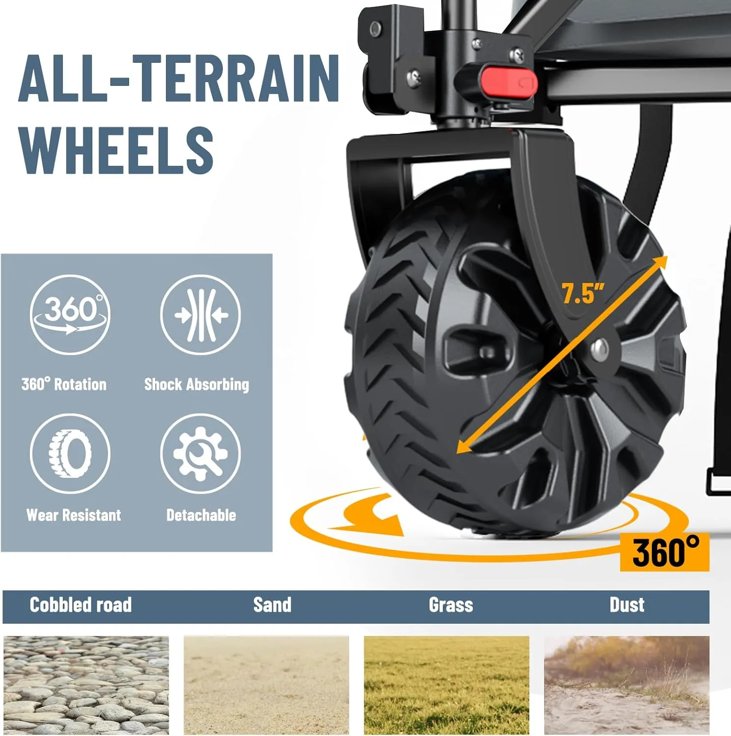TIMBER RIDGE Foldable Wagon 350L Extendable Height, 300LBS Capasity Collapsible Wagon Cart with All Terrians Detachable Wheels, Compact Folding Utility for Camping, Fishing, Shopping (Gray)