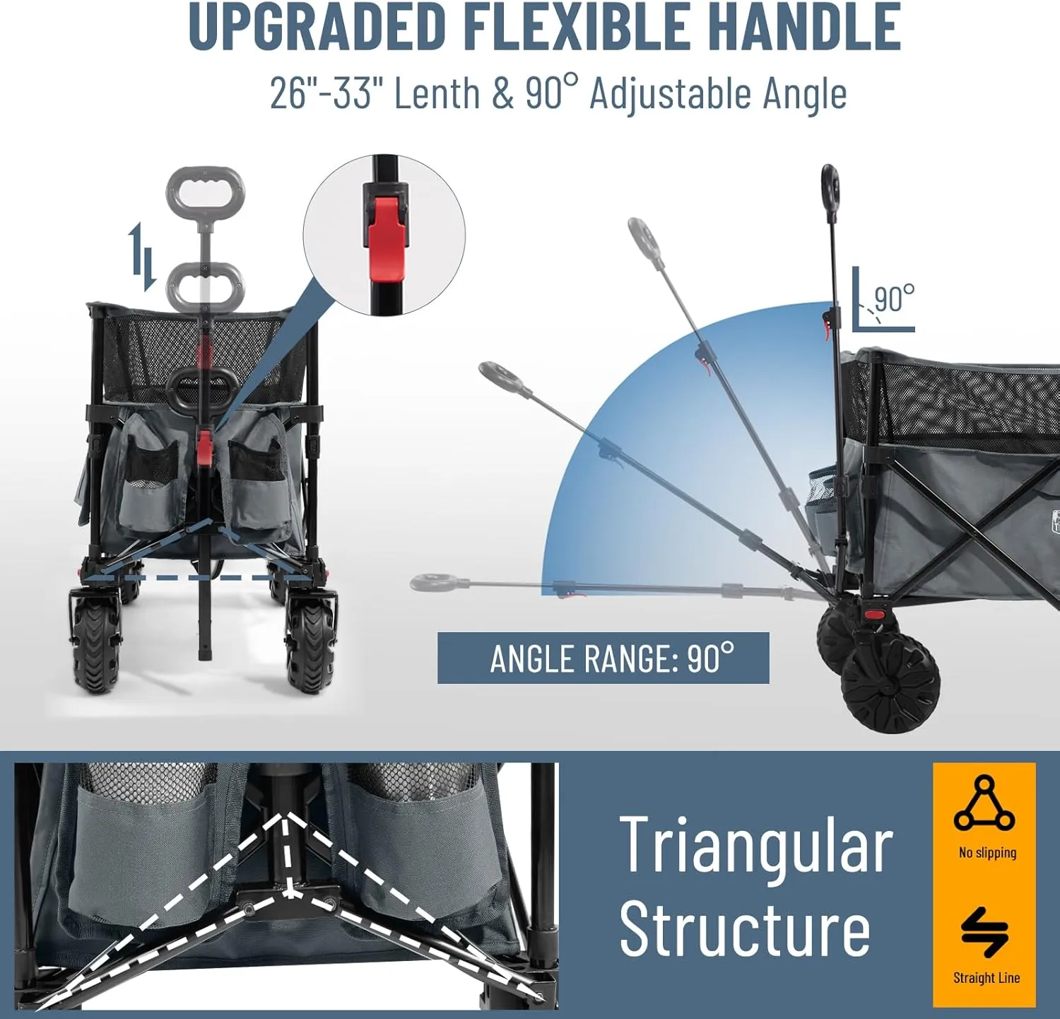 TIMBER RIDGE Foldable Wagon 350L Extendable Height, 300LBS Capasity Collapsible Wagon Cart with All Terrians Detachable Wheels, Compact Folding Utility for Camping, Fishing, Shopping (Gray)