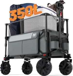 TIMBER RIDGE Foldable Wagon 350L Extendable Height, 300LBS Capasity Collapsible Wagon Cart with All Terrians Detachable Wheels, Compact Folding Utility for Camping, Fishing, Shopping (Gray)
