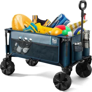 Timber Ridge Folding Wagon Collapsible Utility Big Wheels Shopping Cart for Beach Outdoor Camping Garden All Terrain, Heavy Duty Portable Grocery Cart with Side Bag