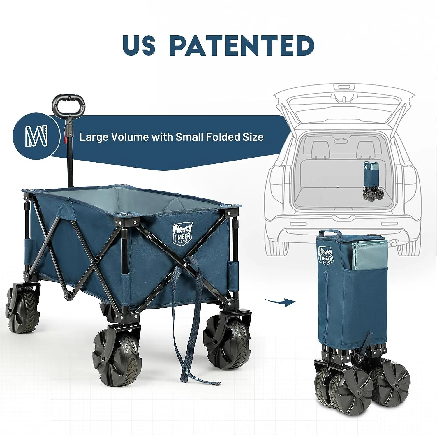 Timber Ridge Folding Wagon Collapsible Utility Big Wheels Shopping Cart for Beach Outdoor Camping Garden All Terrain, Heavy Duty Portable Grocery Cart with Side Bag