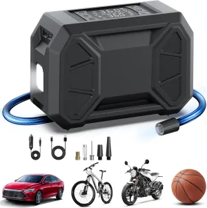 Tire Inflator Portable Air Compressor, 150 PSI Cordless Air Pump for Car Tire 12V DC Dual Power Battery Electric Bike Tire Pump with Pressure Gauge LED Light for Car, Motorcycle, Bicycle, Bike, Ball