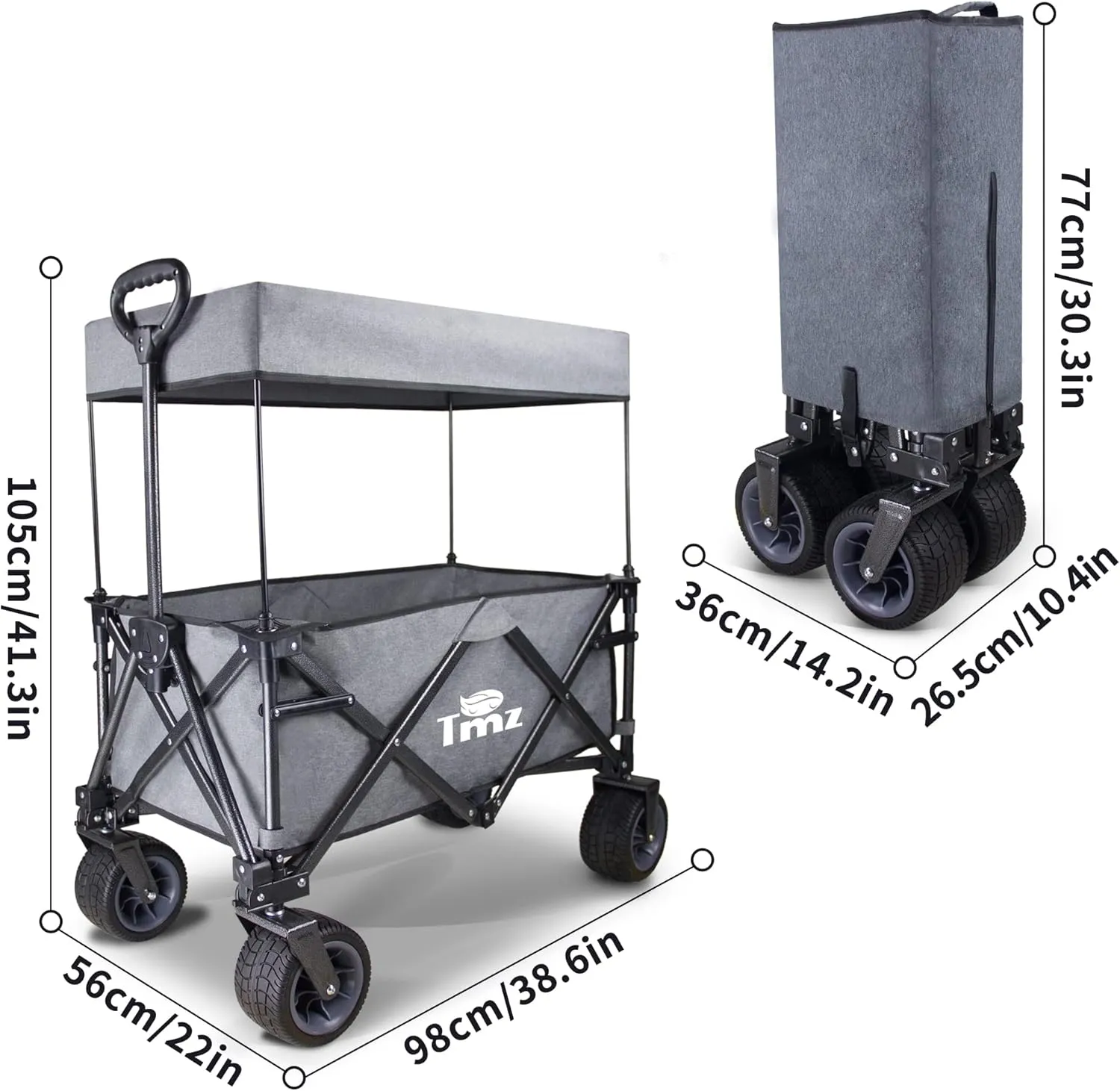 TMZ Heavy Duty Collapsible Wagon Cart with Built-in Folding Table Board - Multi-Function Utility Cart for Camping, Beach, Picnic, Sports, Shopping & Outdoor Activities(Grey)