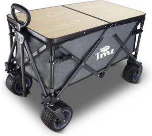 TMZ Heavy Duty Collapsible Wagon Cart with Built-in Folding Table Board - Multi-Function Utility Cart for Camping, Beach, Picnic, Sports, Shopping & Outdoor Activities(Grey)
