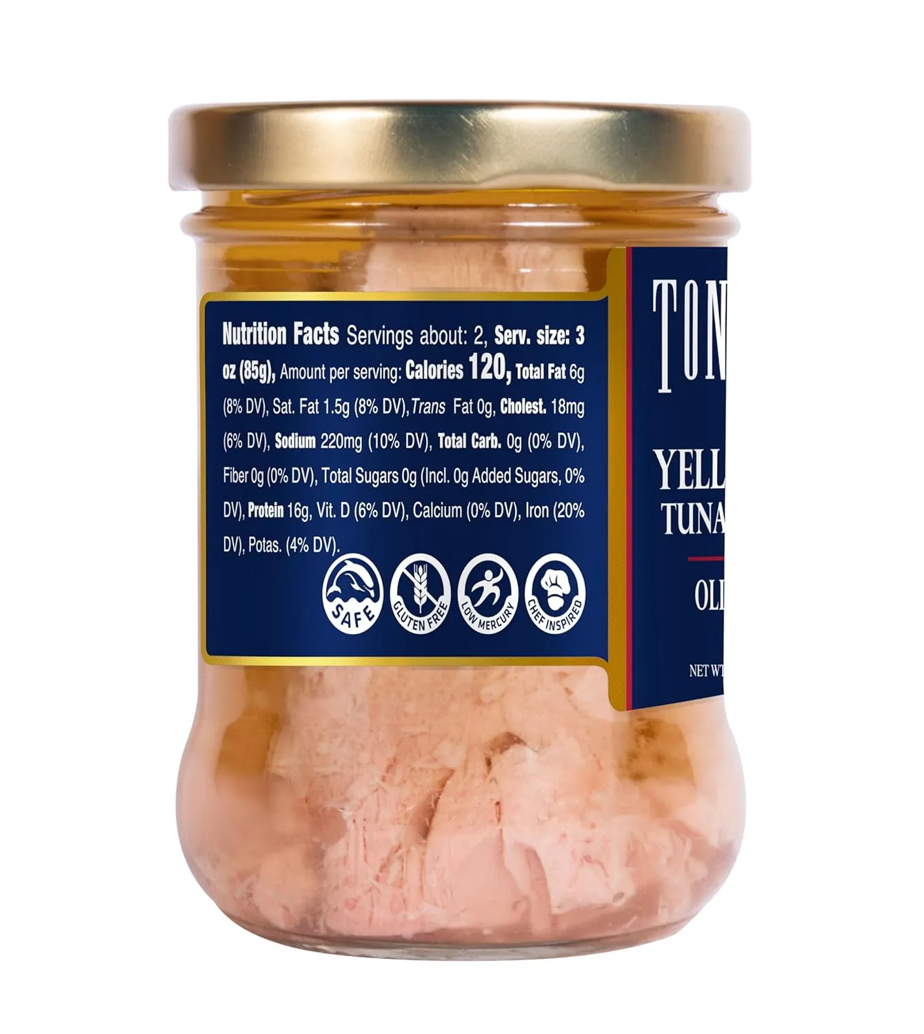Tonnino Yellowfin Tuna Fish Premium - Olive Oil – Pack of 6 – Alternative to Salmon – Protein Snacks – Ready to Eat Meals in Glass Jar