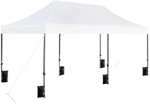 Topeakmart 10x20 Commercial Pop Up Canopy, Heavy Duty Instant Shelter Tent, Adjustable Canopy with Wheeled Carry Bag, 6 Sandbags & 10 Stakes, White