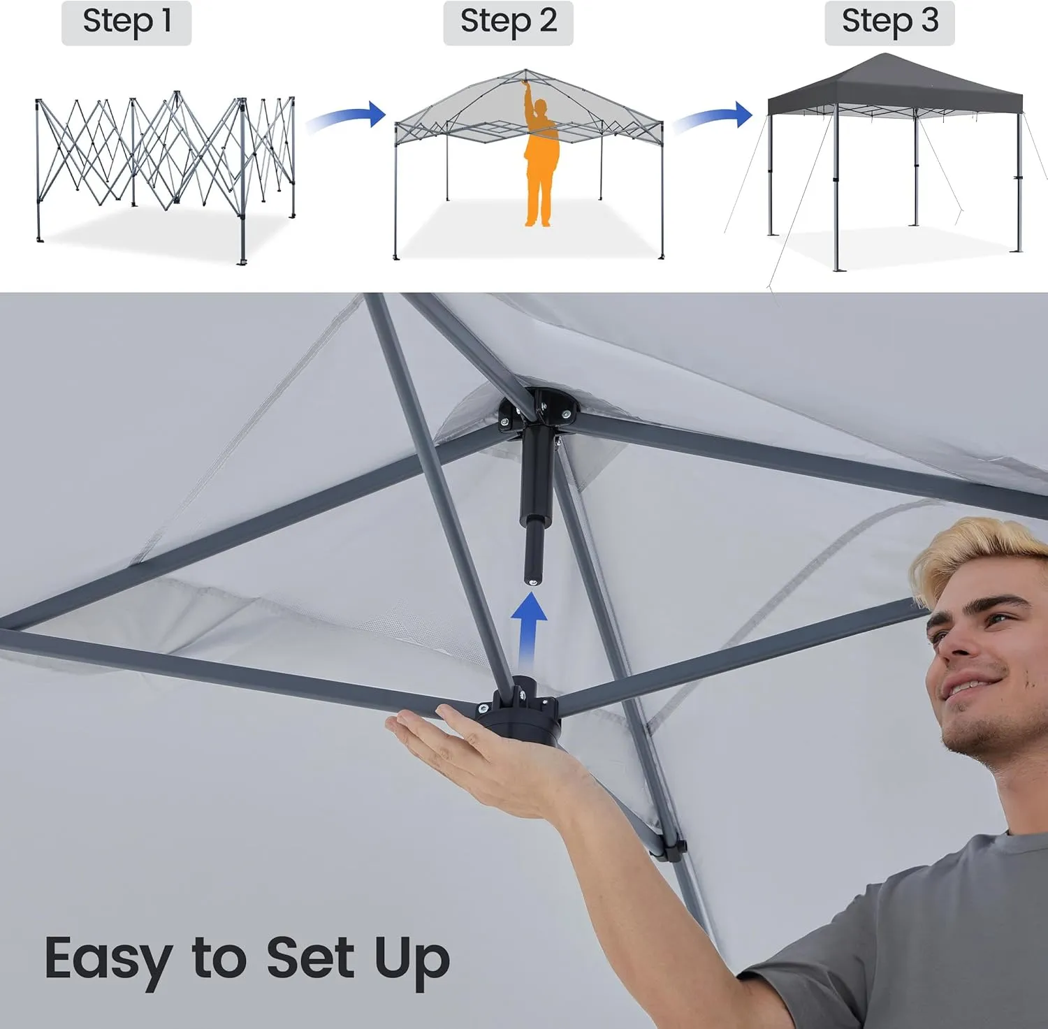 Topeakmart Pop-up Canopy with One-Push-to-Lock Setup Mechanism, UPF 50  Instant Event Shelters Sun Shade Tent, Suitable for Home & Commercial Use (12x12FT, Dark Gray)