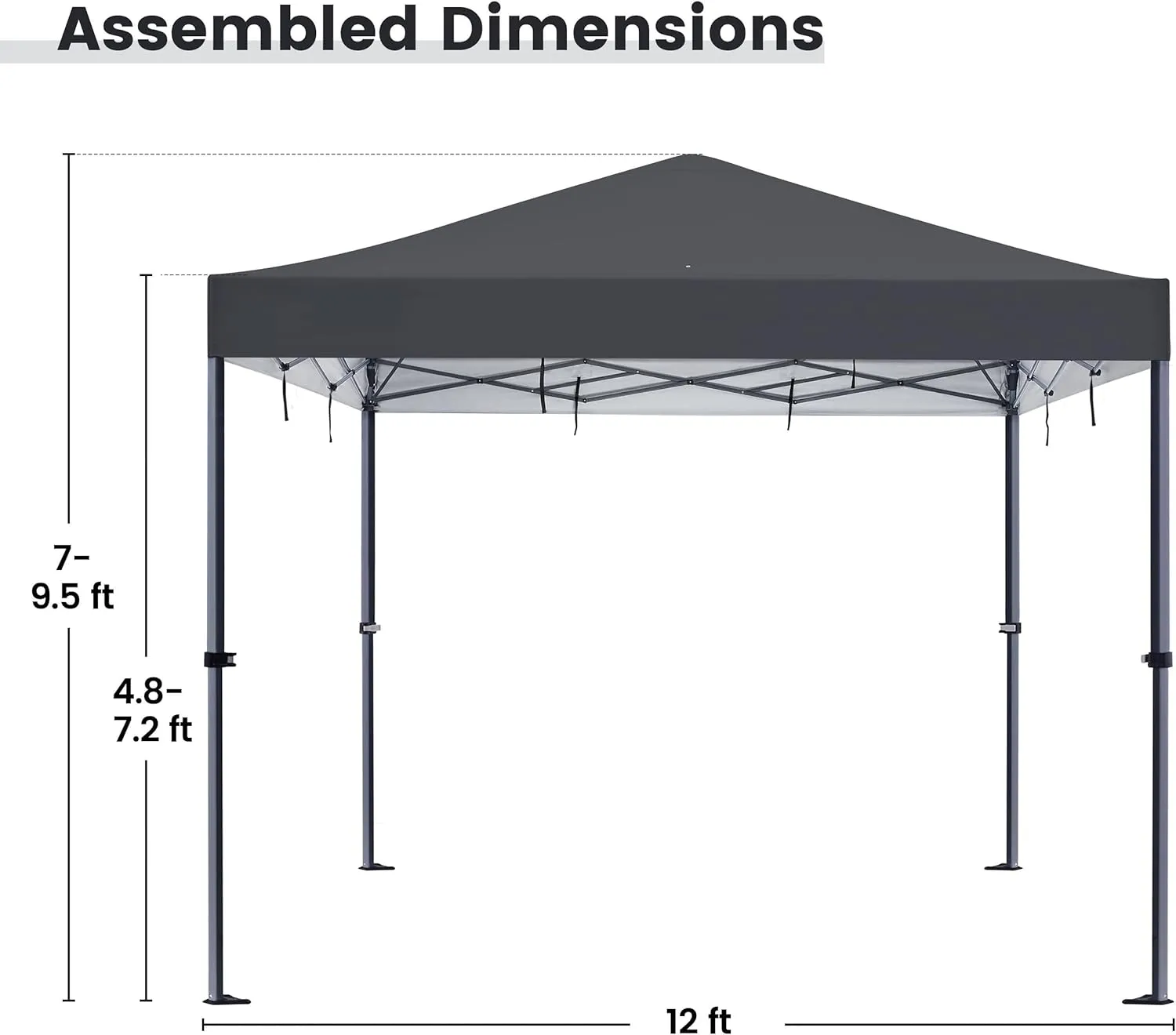 Topeakmart Pop-up Canopy with One-Push-to-Lock Setup Mechanism, UPF 50  Instant Event Shelters Sun Shade Tent, Suitable for Home & Commercial Use (12x12FT, Dark Gray)