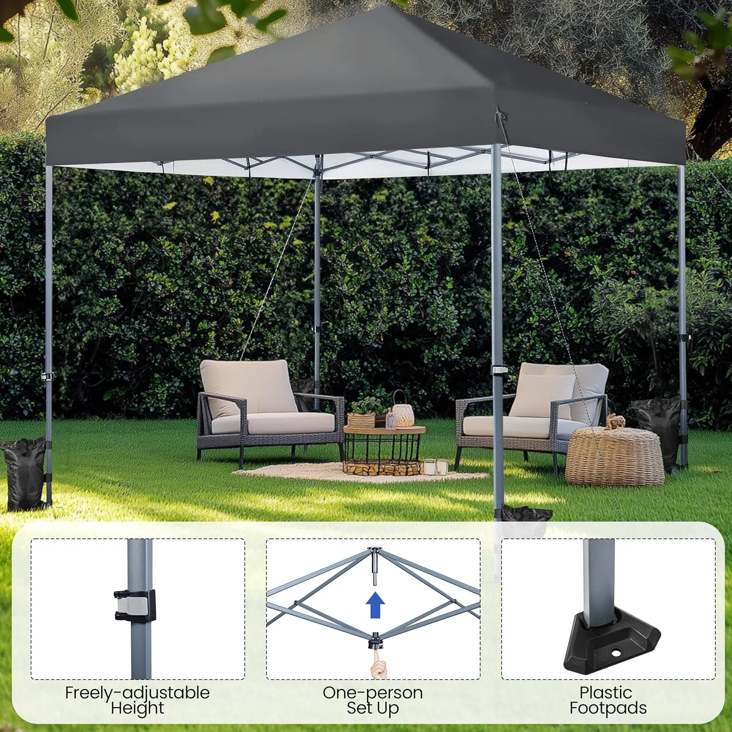 Topeakmart Pop-up Canopy with One-Push-to-Lock Setup Mechanism, UPF 50  Instant Event Shelters Sun Shade Tent, Suitable for Home & Commercial Use (12x12FT, Dark Gray)