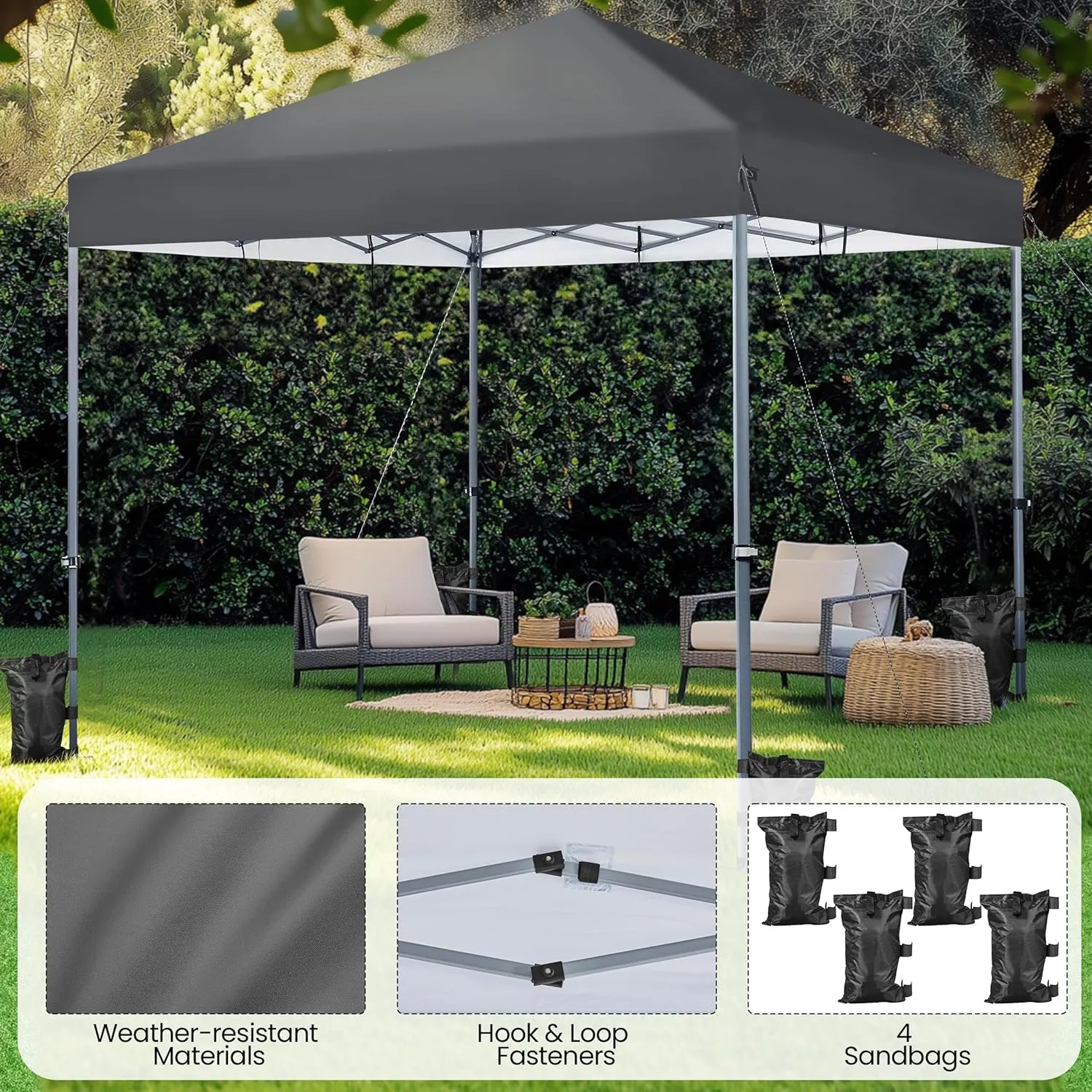 Topeakmart Pop-up Canopy with One-Push-to-Lock Setup Mechanism, UPF 50  Instant Event Shelters Sun Shade Tent, Suitable for Home & Commercial Use (12x12FT, Dark Gray)