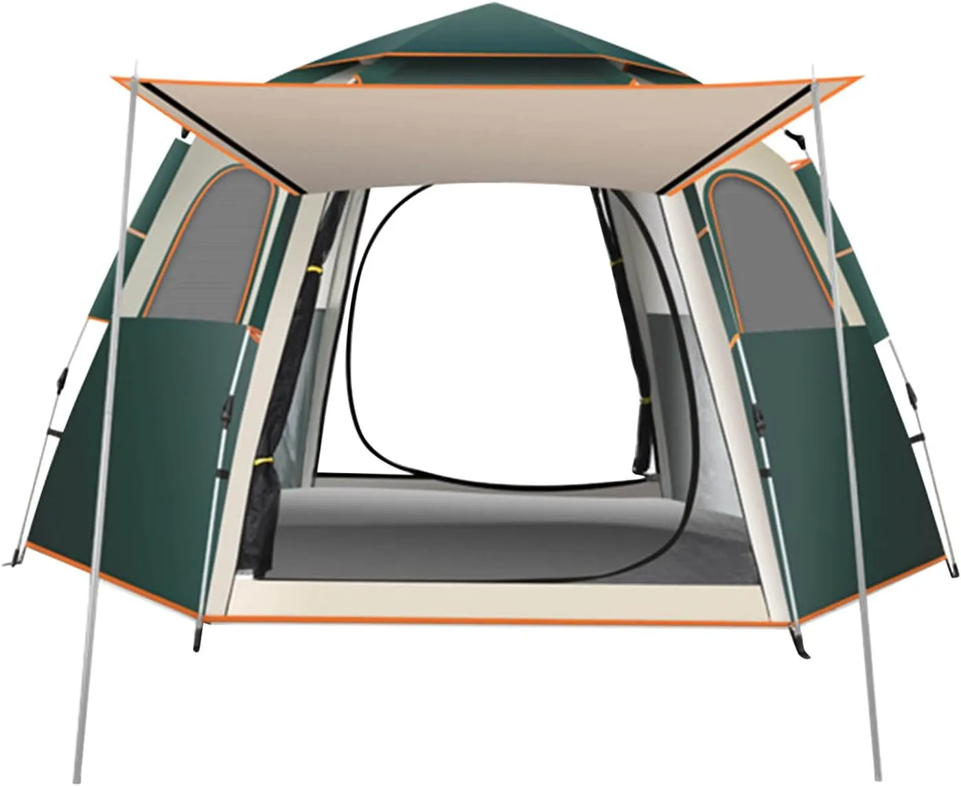 Topyond Camping Tent, Double Layer Family Tent with Automatic Pop Up Design, Large Space Hexagonal Structure for Hiking, Fishing, and Backpacking, Sun and Wind Proof Oxford Cloth