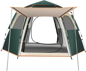 Topyond Camping Tent, Double Layer Family Tent with Automatic Pop Up Design, Large Space Hexagonal Structure for Hiking, Fishing, and Backpacking, Sun and Wind Proof Oxford Cloth