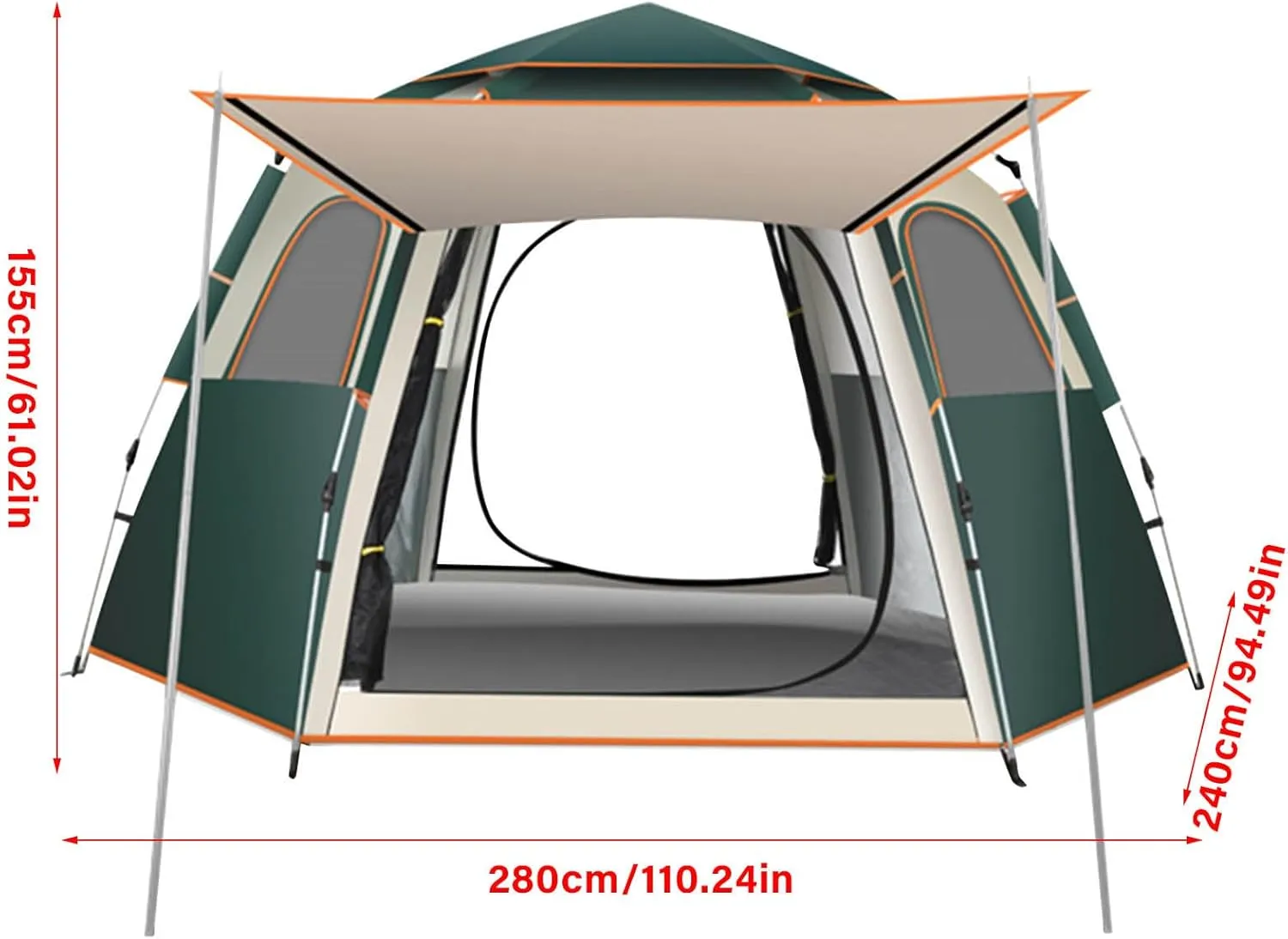 Topyond Camping Tent, Double Layer Family Tent with Automatic Pop Up Design, Large Space Hexagonal Structure for Hiking, Fishing, and Backpacking, Sun and Wind Proof Oxford Cloth