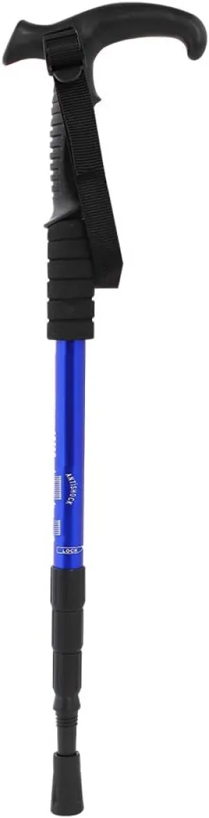 Topyond Outdoor Hiking Pole, Aluminum 4-Section Shock Absorbing Hiking Pole, T-Handle Design, Curved Handle Grip, Blue