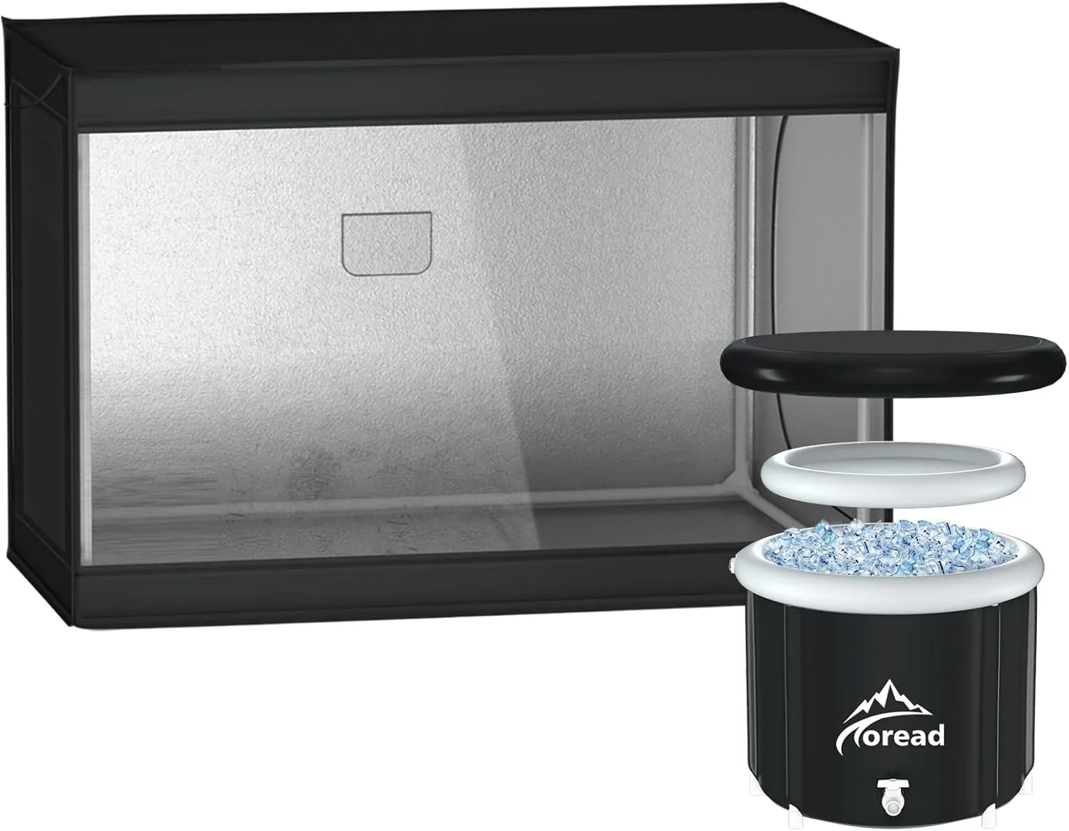 TOREAD Portable 2 Person Lying Steam Sauna & 87gal Cold Plunge Tub Combo - Black Rectangular Home Sauna Tent with Chair & Ice Bath Tub