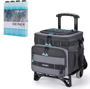TOURIT 48-Can Insulated Rolling Cooler & 4 Set Reusable Ice Packs Bargain Perfect Combination