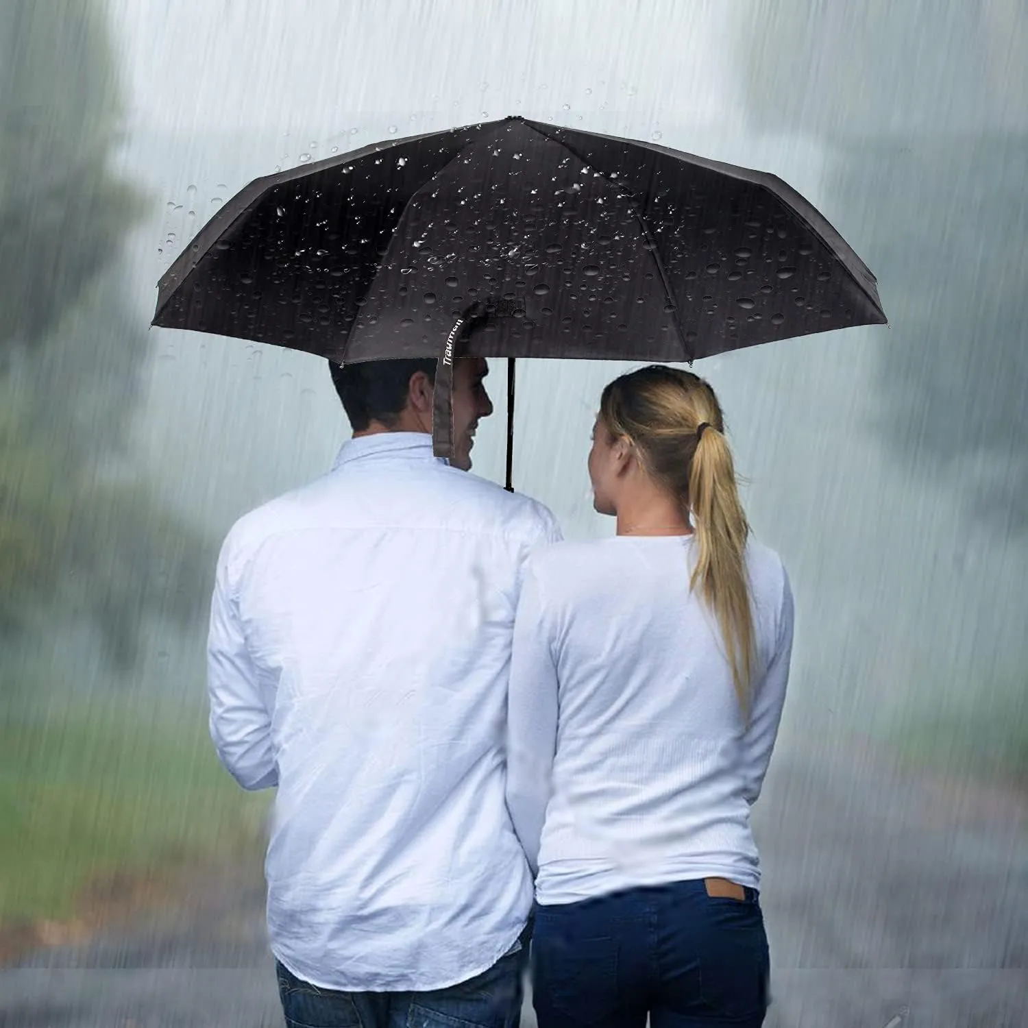 TradMall 2 Pack Travel Umbrella Windproof 46/56 Inches Large Canopy Reinforced Fiberglass Ribs Auto Open & Close