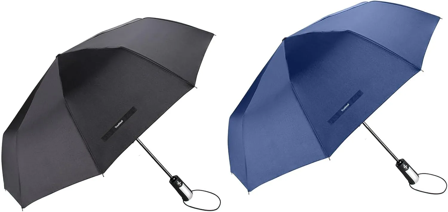 TradMall 2 Pack Travel Umbrella Windproof 46/56 Inches Large Canopy Reinforced Fiberglass Ribs Auto Open & Close