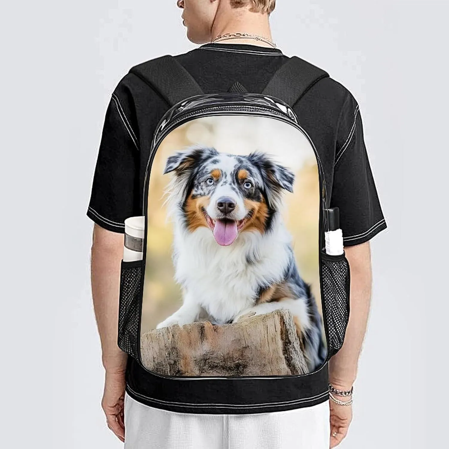 Transparent Daypack Backpack for Climbing Outdoors Running - Big Capacity Multipurpose Anti-Theft Bookbag, Animal Australian Shepherd Travel Hiking & Camping Rucksack