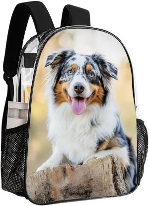 Transparent Daypack Backpack for Climbing Outdoors Running - Big Capacity Multipurpose Anti-Theft Bookbag, Animal Australian Shepherd Travel Hiking & Camping Rucksack