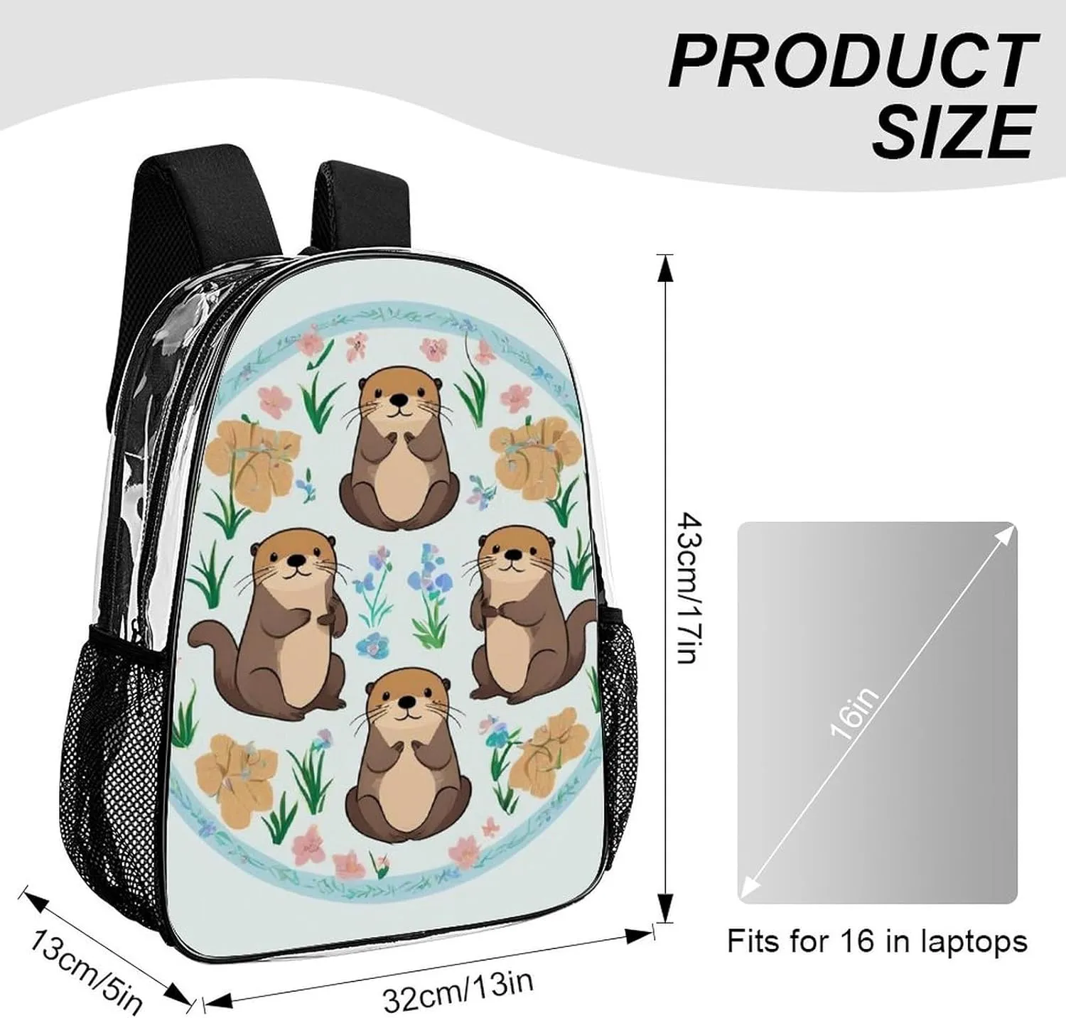 Transparent Daypack Backpack for Trekking Picnic Walking Cycling - Large Capacity Anti-Theft Multipurpose Shoulder Bag, Otters Casual Daypack