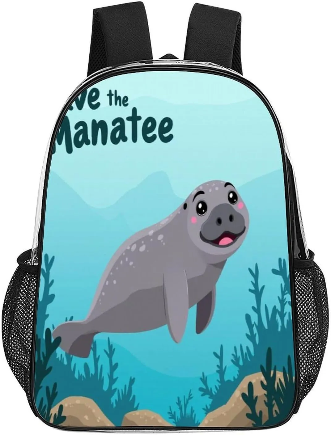 Transparent Daypack Backpack for Trekking Picnic Walking Cycling - Large Capacity Anti-Theft Multipurpose Shoulder Bag, Save Manatee Art Casual Daypack