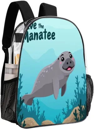 Transparent Daypack Backpack for Trekking Picnic Walking Cycling - Large Capacity Anti-Theft Multipurpose Shoulder Bag, Save Manatee Art Casual Daypack