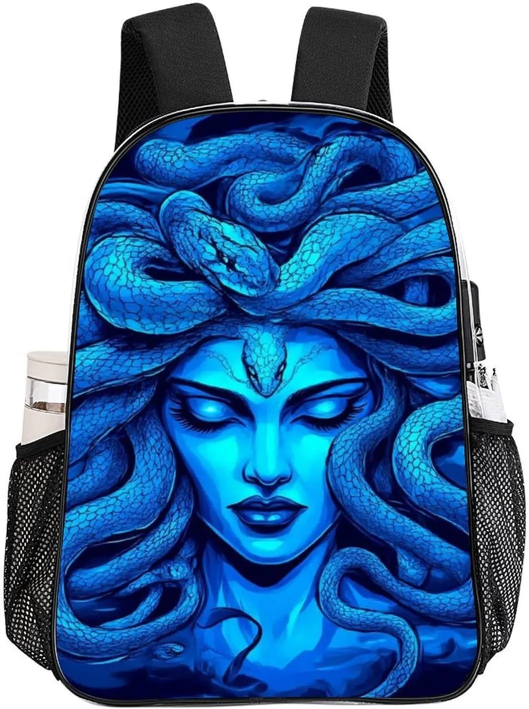 Transparent Daypack Bookbag for Gym Business Bicycle - Large Capacity Multipurpose Anti-Theft Carry On Bag, Greek Goddess Snake Queen Medusa Art Blue Travel Hiking Daypack