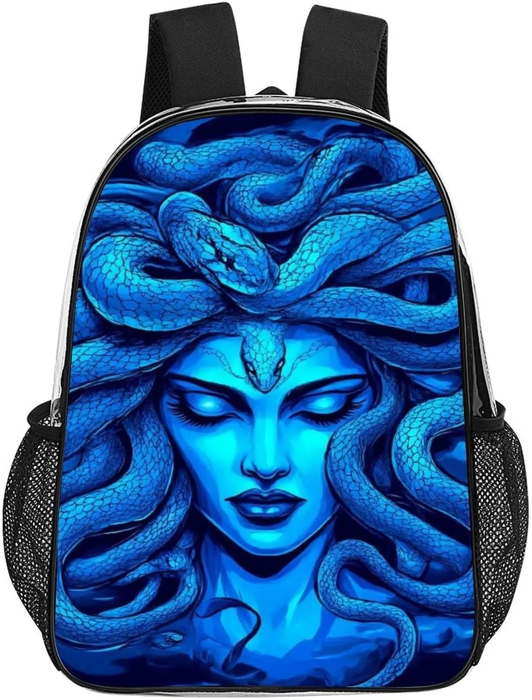 Transparent Daypack Bookbag for Gym Business Bicycle - Large Capacity Multipurpose Anti-Theft Carry On Bag, Greek Goddess Snake Queen Medusa Art Blue Travel Hiking Daypack
