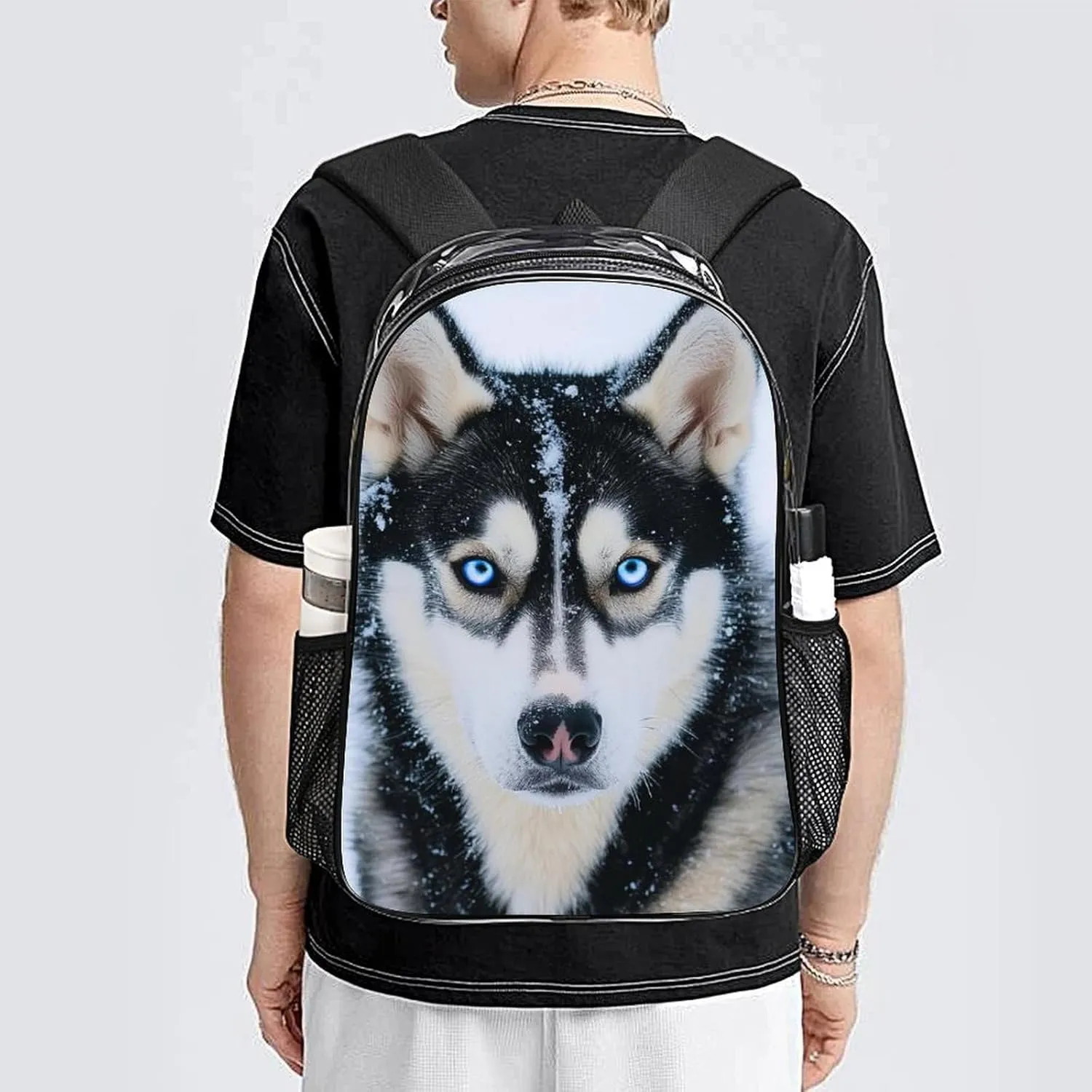 Transparent Daypack for Camping Travel Walking Cycling - Big Capacity Anti-Theft Multipurpose Bookbag, Funny Siberian Husky Dogs Camping Outdoor Backpack
