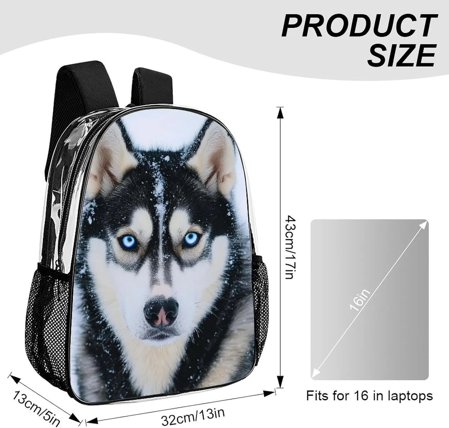 Transparent Daypack for Camping Travel Walking Cycling - Big Capacity Anti-Theft Multipurpose Bookbag, Funny Siberian Husky Dogs Camping Outdoor Backpack