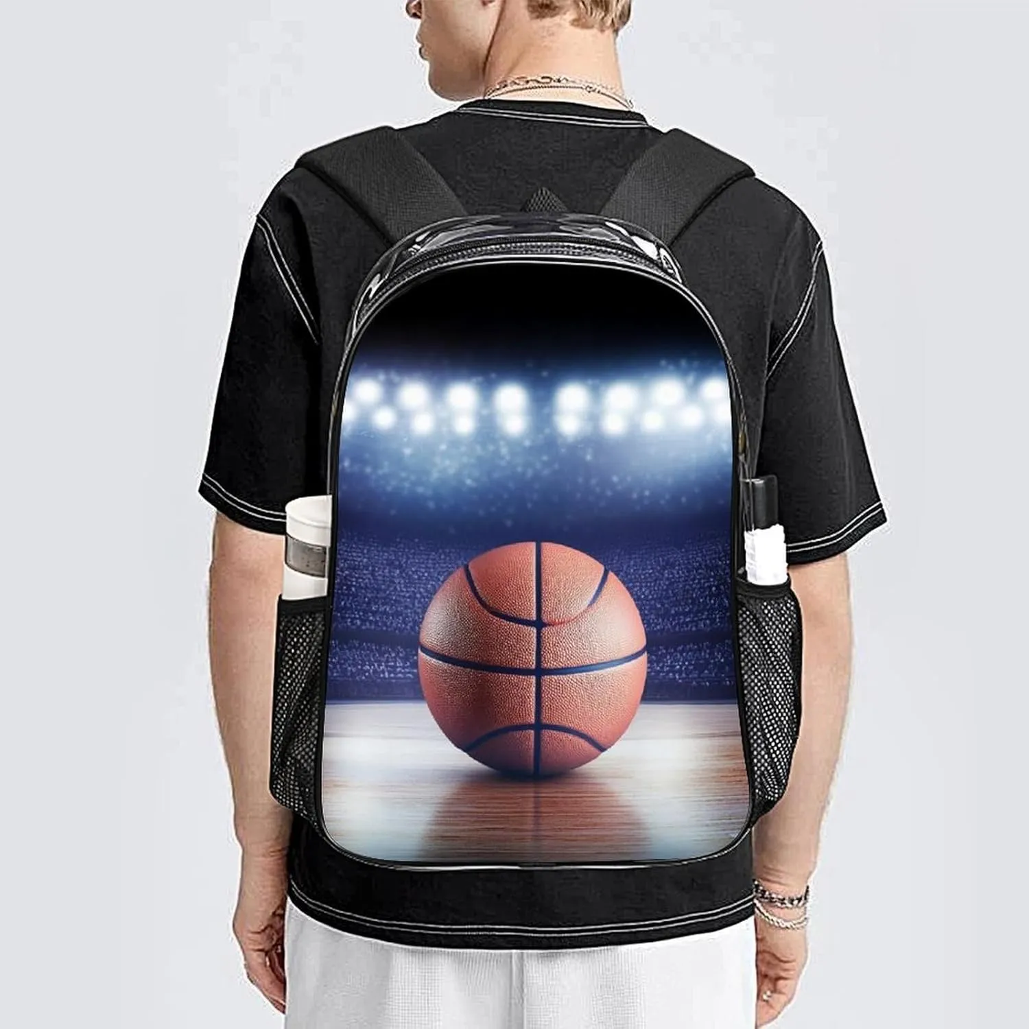 Transparent Daypack for Hiking Work Running - Big Capacity Anti-Theft Multipurpose Shoulder Bag, 3D Sport Basketball Travel and Sport Backpack Rucksack