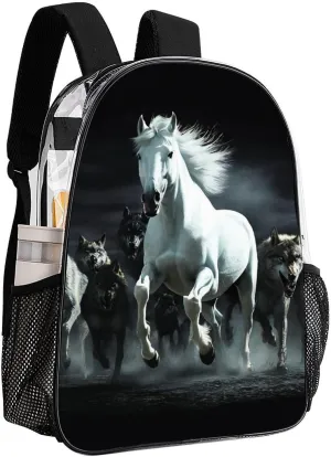 Transparent Daypack for Hiking Work Running - Big Capacity Anti-Theft Multipurpose Shoulder Bag, Black And White Running Wild Horse Wolves Travel and Sport Backpack Rucksack