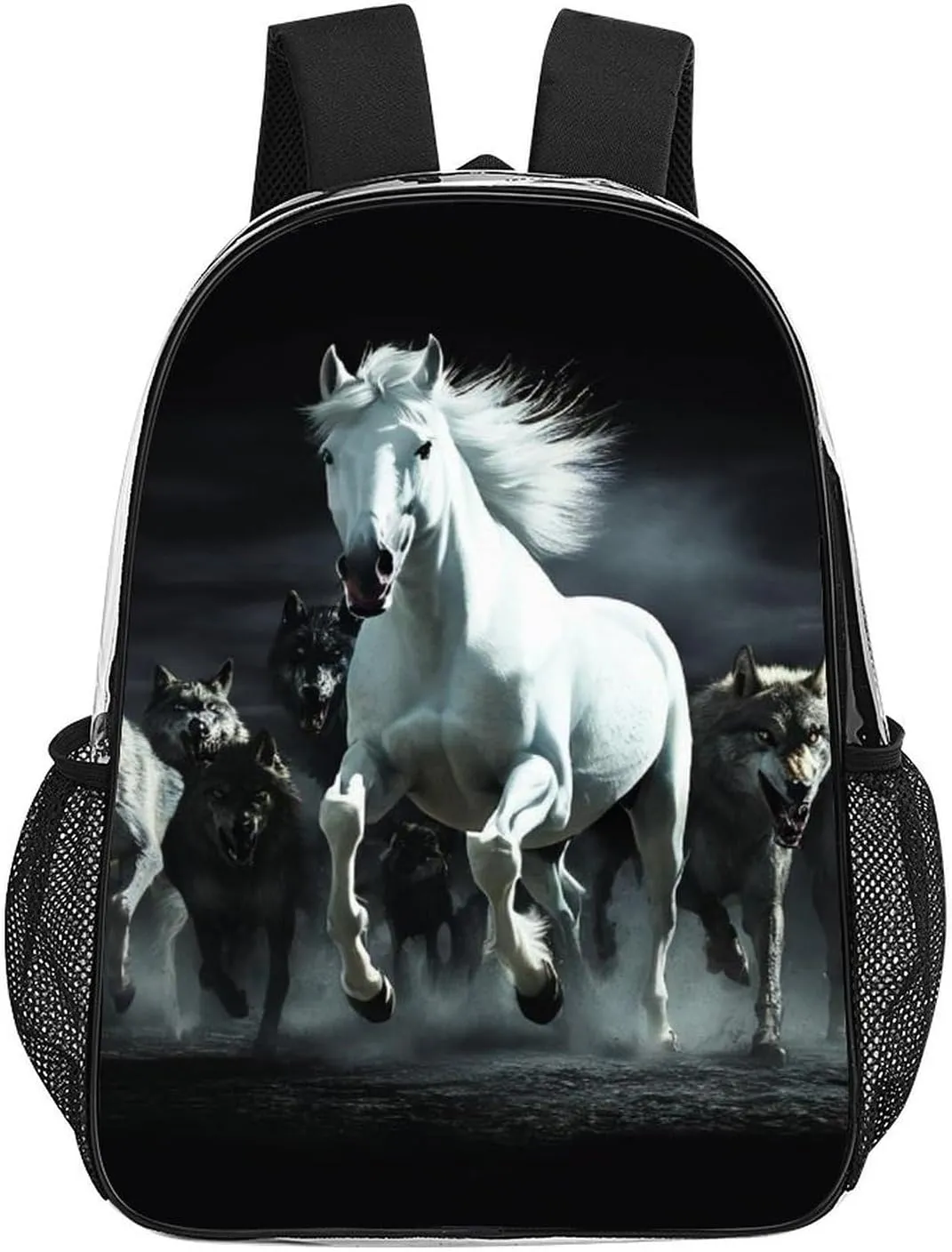 Transparent Daypack for Hiking Work Running - Big Capacity Anti-Theft Multipurpose Shoulder Bag, Black And White Running Wild Horse Wolves Travel and Sport Backpack Rucksack