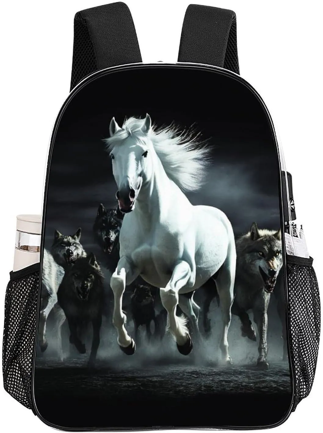 Transparent Daypack for Hiking Work Running - Big Capacity Anti-Theft Multipurpose Shoulder Bag, Black And White Running Wild Horse Wolves Travel and Sport Backpack Rucksack