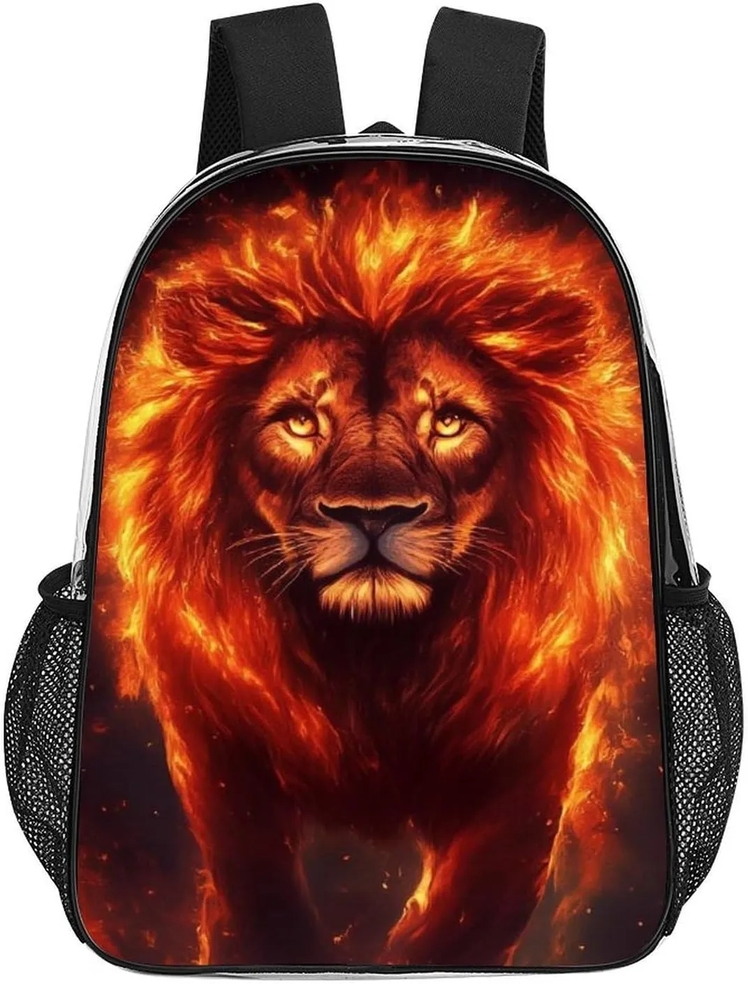 Transparent Daypack for Hiking Work Running - Big Capacity Anti-Theft Multipurpose Shoulder Bag, Cool Fire Flaming Lion Art Travel and Sport Backpack Rucksack