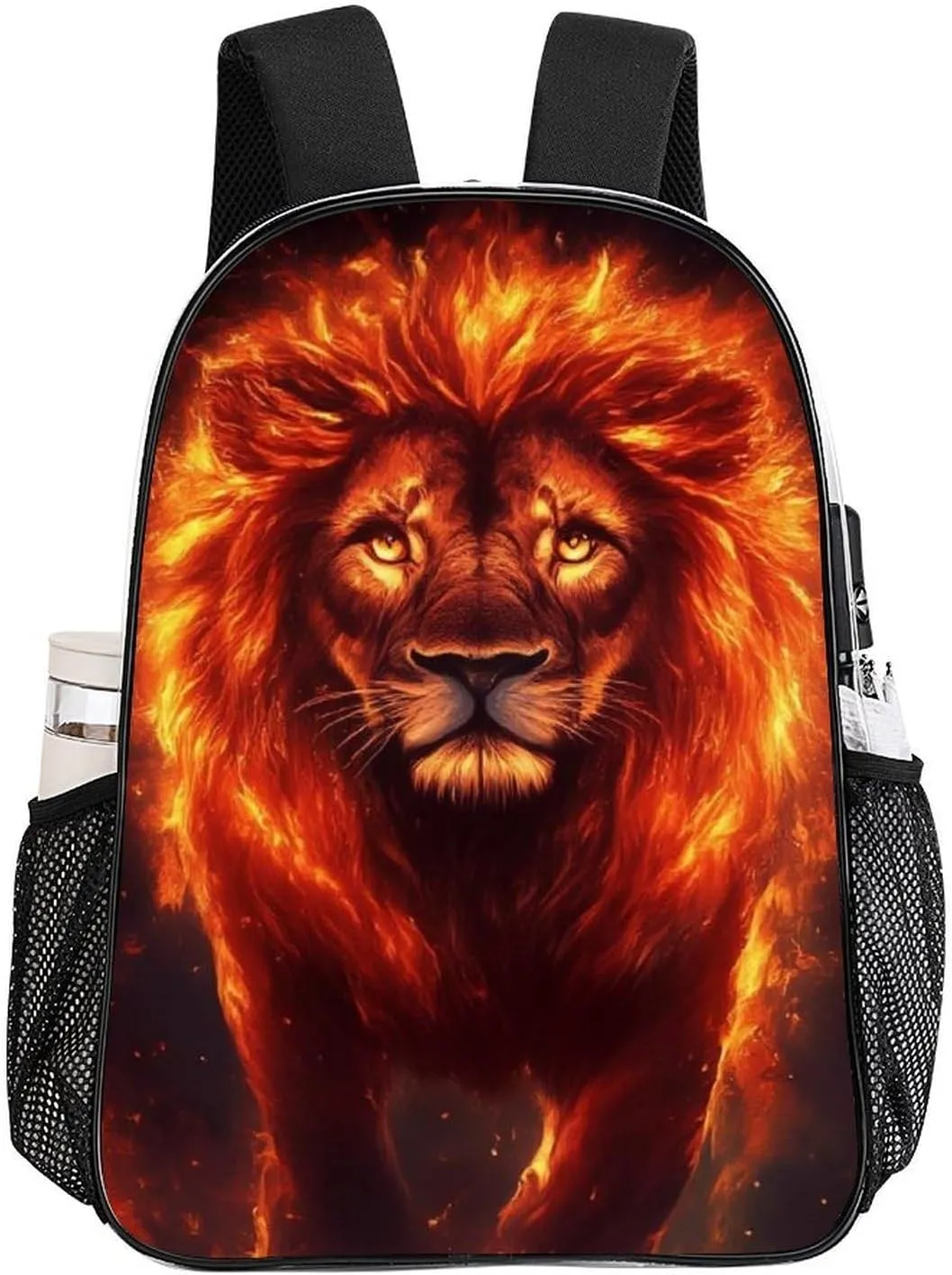 Transparent Daypack for Hiking Work Running - Big Capacity Anti-Theft Multipurpose Shoulder Bag, Cool Fire Flaming Lion Art Travel and Sport Backpack Rucksack