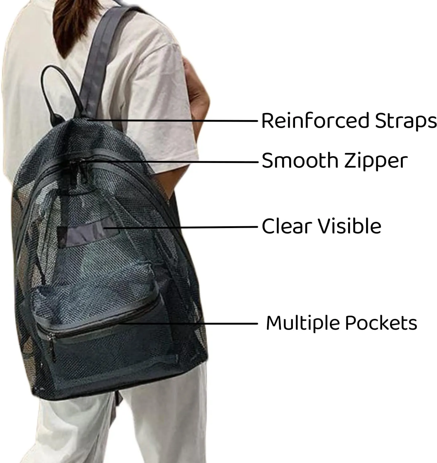 Transparent Mesh Backpacks Heavy Duty Semi-See Through Stadium Approved Student Backpack with Reinforced Straps (02#Black)