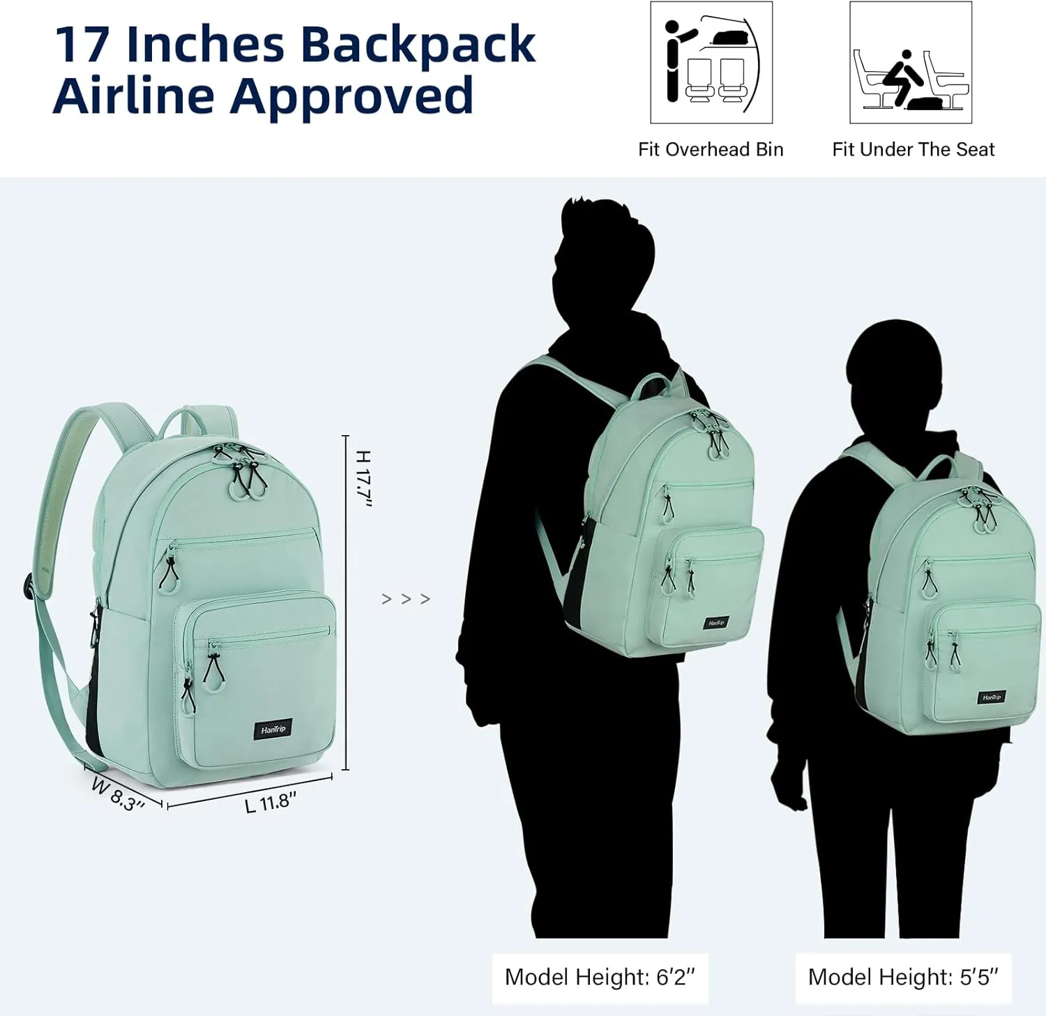 Travel Backpack for Women Men, 28L Lightweight Backpacks for Gym Nurse Work, Airplane Approved Carry On Personal Item Daypack Bookbag with 11 Pockets (Cyan)