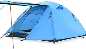 Travel Tent 3 Person Aluminum Poles Double Layer Camping Tent Beach Tent for Outdoors Green (Color : Blue)