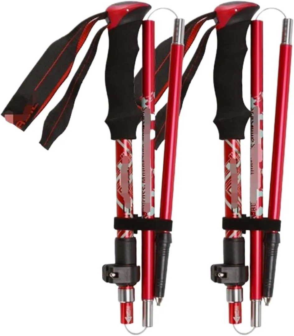 Travel Trekking Pole 2pc Pack Hiking Poles Lightweight Walking Sticks Aluminum Alloy Trekking Poles for Camping Outdoor Activities(Red)