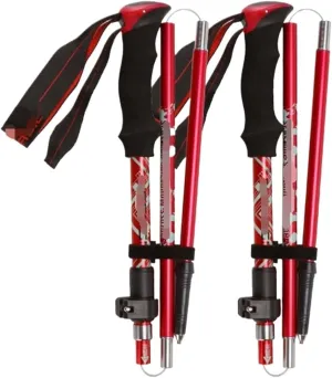 Travel Trekking Pole 2pc Pack Hiking Poles Lightweight Walking Sticks Aluminum Alloy Trekking Poles for Camping Outdoor Activities(Red)