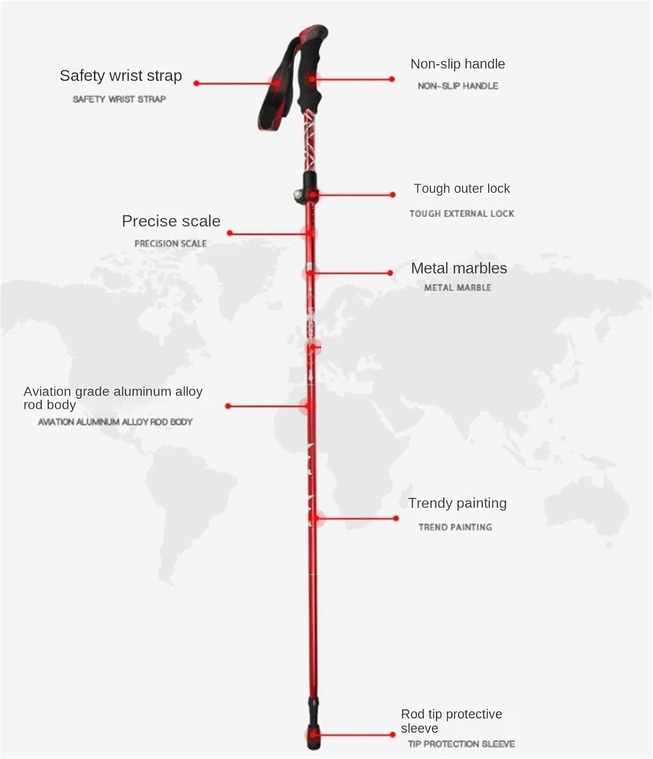 Travel Trekking Pole 2pc Pack Hiking Poles Lightweight Walking Sticks Aluminum Alloy Trekking Poles for Camping Outdoor Activities(Red)