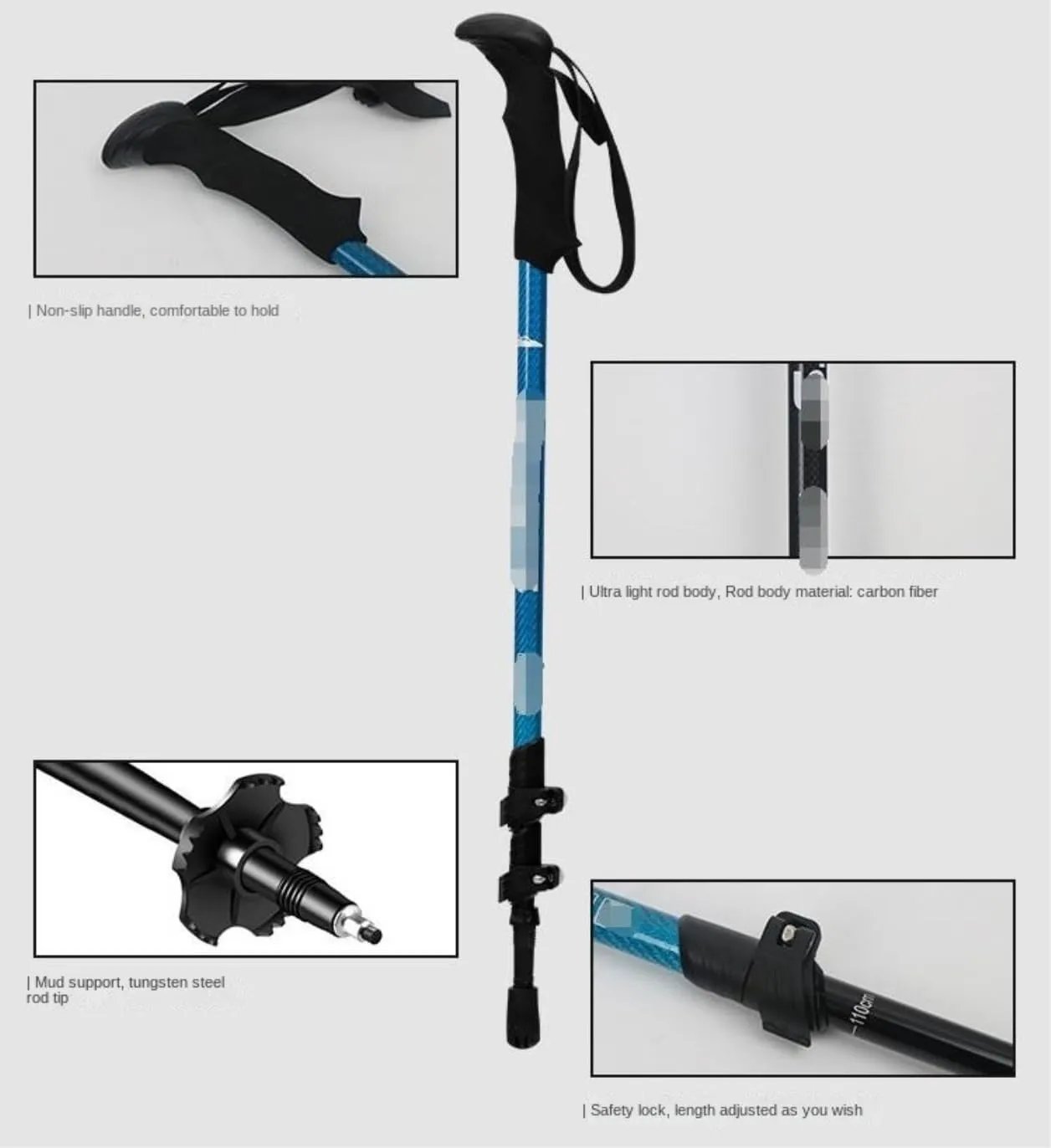 Travel Trekking Pole Carbon Fiber Trekking Poles Telescopic Walking Sticks Ultralight Hiking Poles for Backpacking Outdoor Activities(Blue)