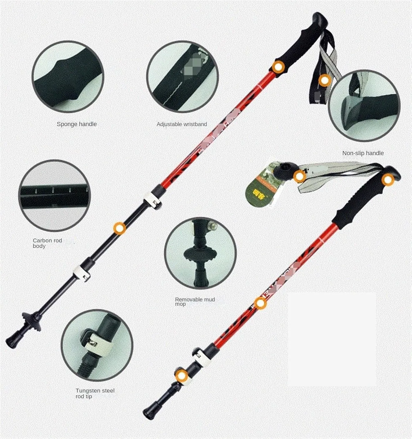 Travel Trekking Pole Telescopic Walking Sticks Carbon Fiber Hiking Poles Lightweight for Hiking Walking Running Outdoor Activities(White)