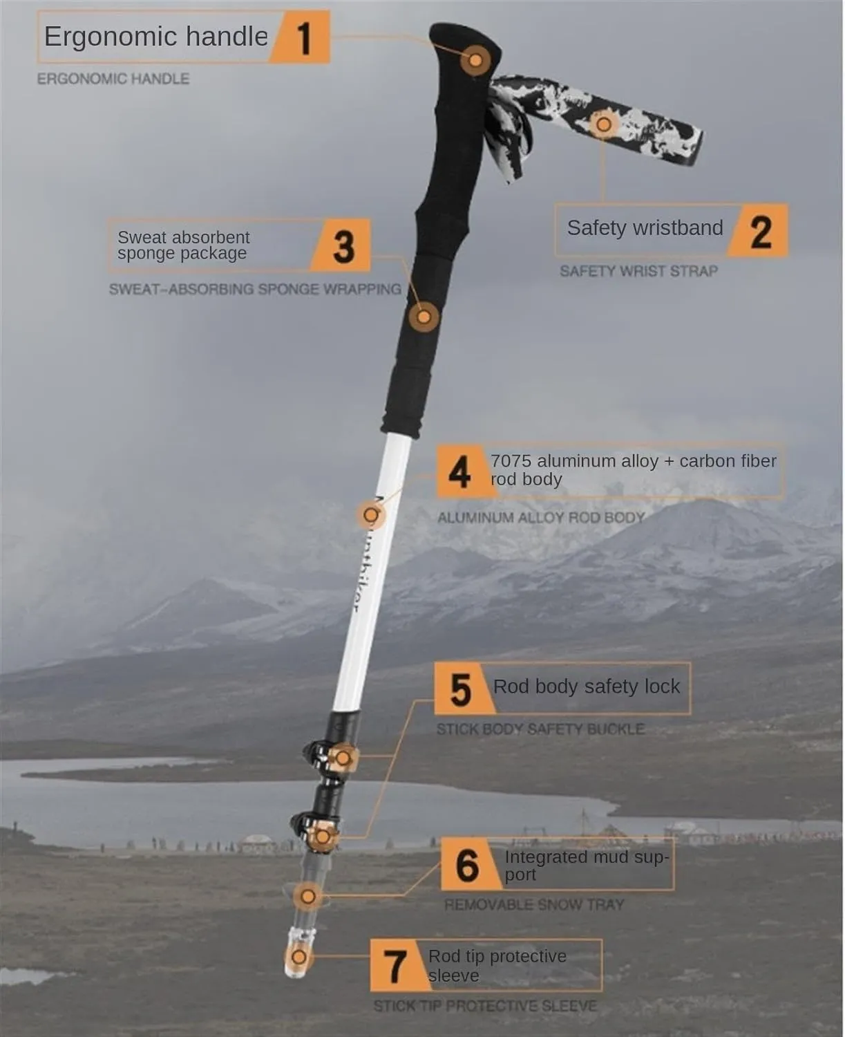 Travel Trekking Pole Trekking Poles Adjustable Hiking Poles Aluminum Alloy Walking Poles Sticks for Camping Outdoor Activities(White)