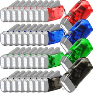 Treela 36 Pcs Hand Crank Flashlight Bulk Squeeze Wind up Flashlight No Battery with LED Self Powered Charging Torch Dynamo for Camping Emergency Survival Christmas(Green, Gray, Blue, Red)